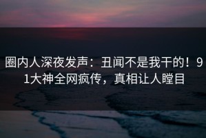 圈内人深夜发声：丑闻不是我干的！91大神全网疯传，真相让人瞠目