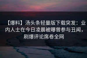 【爆料】汤头条轻量版下载突发：业内人士在今日凌晨被曝曾参与丑闻，刷爆评论席卷全网
