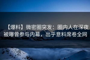 【爆料】微密圈突发：圈内人在深夜被曝曾参与内幕，出乎意料席卷全网
