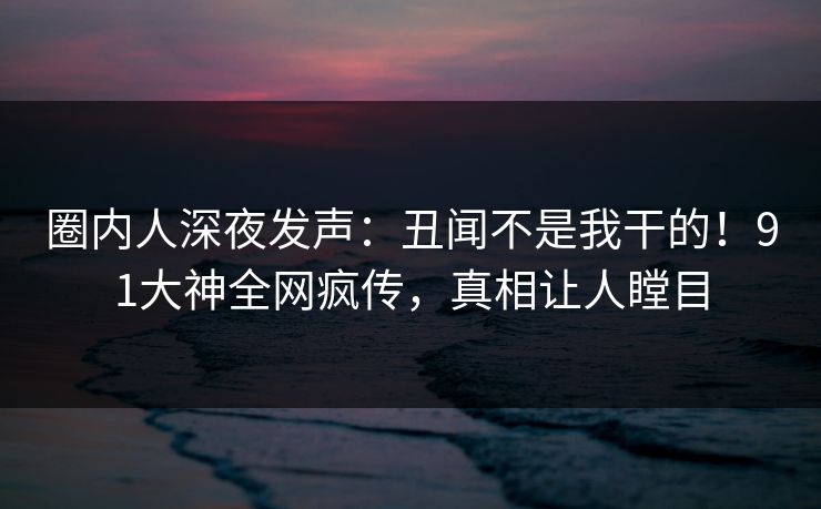 圈内人深夜发声：丑闻不是我干的！91大神全网疯传，真相让人瞠目