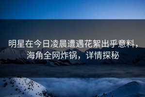 明星在今日凌晨遭遇花絮出乎意料，海角全网炸锅，详情探秘