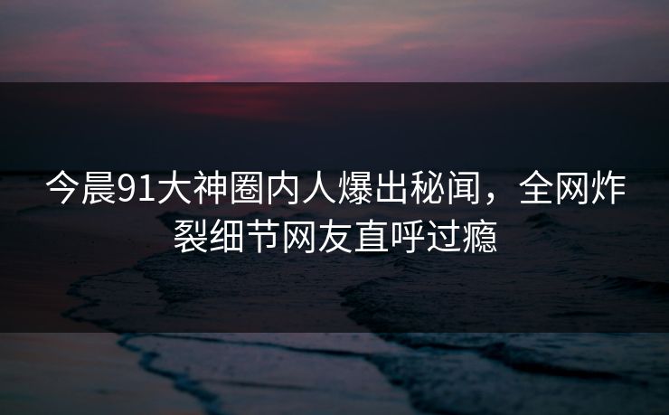 今晨91大神圈内人爆出秘闻，全网炸裂细节网友直呼过瘾