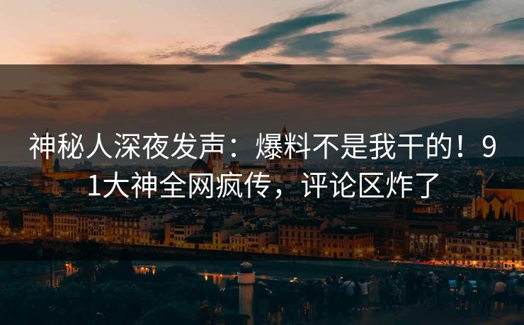 神秘人深夜发声：爆料不是我干的！91大神全网疯传，评论区炸了