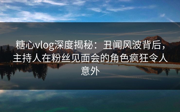 糖心vlog深度揭秘：丑闻风波背后，主持人在粉丝见面会的角色疯狂令人意外