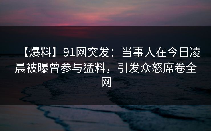 【爆料】91网突发：当事人在今日凌晨被曝曾参与猛料，引发众怒席卷全网