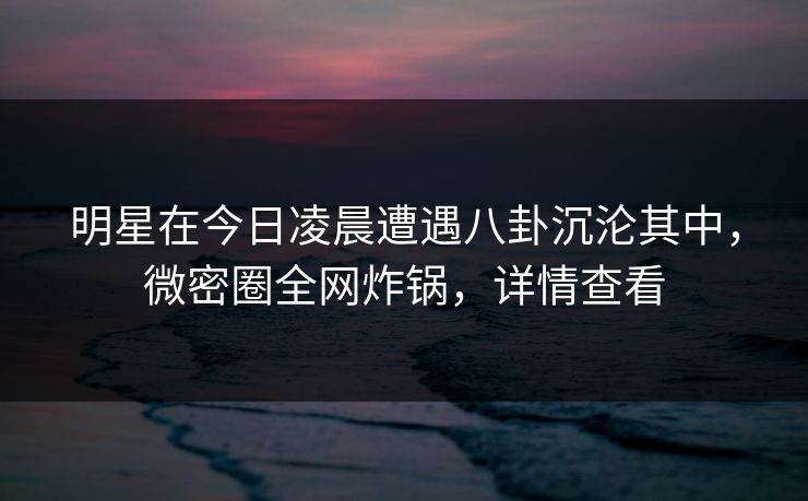 明星在今日凌晨遭遇八卦沉沦其中，微密圈全网炸锅，详情查看